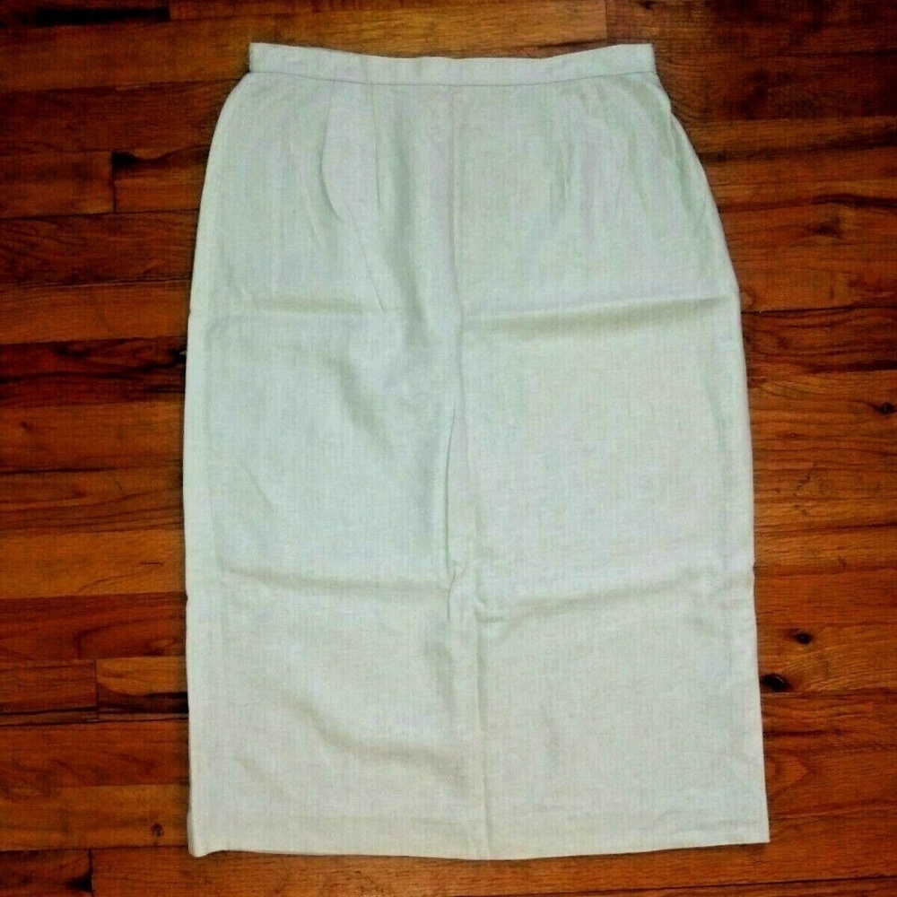 Vintage Pencil Skirt LINEN BLEND tan beige Sz 10 Leslie Fay SECRETARY MODEST